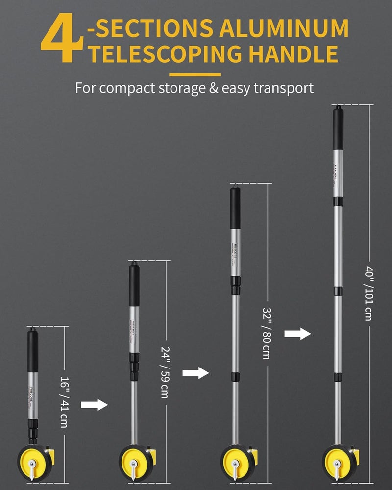 Firecore Measuring Wheel in Feet, Walking Distance Measuring Wheel for Construction Yard Landscaping, Aluminum Telescoping Handle with Carry Bag, Roller Counter Measure Range 0-999 ft - Image 3